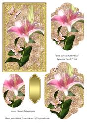 Pink Lily & Butterflies Pyramid Card Front