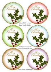 Round Christmas Tags with Holly 1