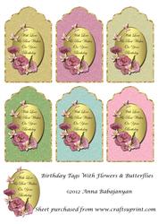 Birthday Tags with Flowers & Butterflies