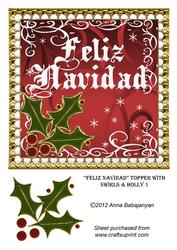 Feliz Navidad Topper with Swirls & Holly 1