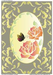 Two Roses and Butterfly on Khaki