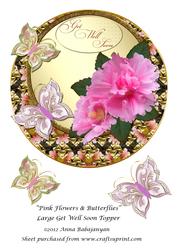 Pink Flowers & Butterflies Large Get Well Soon Topper