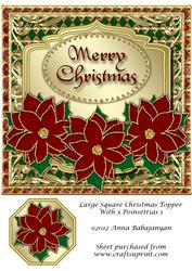 Large Square Christmas Topper with 3 Poinsettias 1
