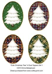 Cute Christmas Tree 4 Oval Toppers Set 1