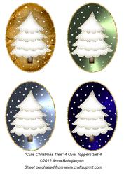 Cute Christmas Tree 4 Oval Toppers Set 4