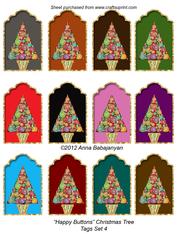 Happy Buttons Christmas Tree Tags Set 4