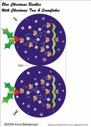 Blue Christmas Baubles with Christmas Tree & Snowflakes