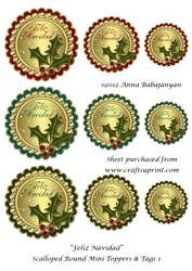 Feliz Navidad Scalloped Round Mini Toppers & Tags 1