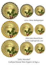 Feliz Navidad Scalloped Round Mini Toppers & Tags 4