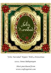 Feliz Navidad Topper with 4 Poinsettias