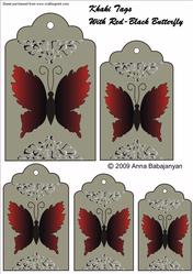 Khaki Tags with Red-black Butterfly