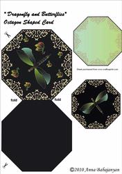 Dragonfly and Butterflies Octagon Shaped Card