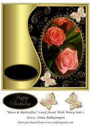 Roses & Butterflies Card Front with Wavy Side 1