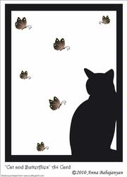 Cat and Butterflies A4 Card