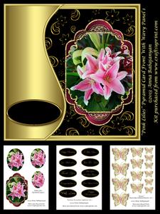 Pink Lilies Pyramid Card Front with Wavy Panel 1