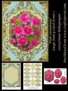 Pink Carnations Large Fancy Card Front 1