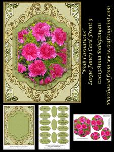Pink Carnations Large Fancy Card Front 3