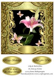 Lily & Butterflies in Fancy Frame