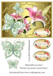 Butterflies & Lilies Various Occasions Card Front 1