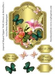 Layered Shaped Topper with Flowers & Butterflies 1