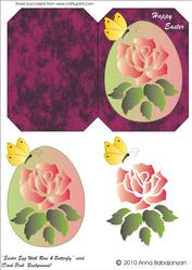 Easter Egg with Rose & Butterfly Card ( Dark Pink Background)
