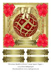Christmas Bauble & Flowers Large Square Topper 1