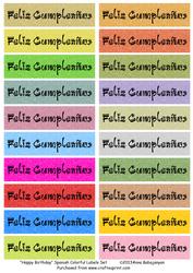 Happy Birthday Spanish Colorful Labels Set