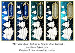 Merry Christmas Bookmarks with Christmas Trees Set 3