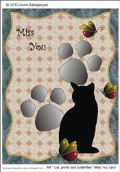 A4 "cat, Prints and Butterflies" Miss You Card
