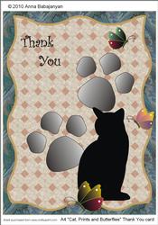 A4 Cat, Prints and Butterflies Thank You Card