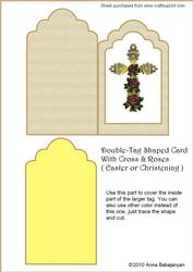 Double-tag Shaped Card with Cross and Roses( Easter or Christening )