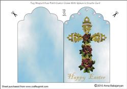 Tag Shaped Duo Fold Easter Cross with Roses & Pearls Card