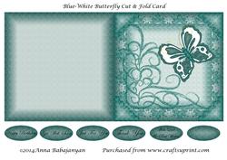 Blue-white Butterfly Cut & Fold Card