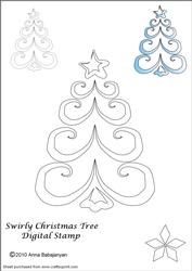 Swirly Christmas Tree Digital Stamp
