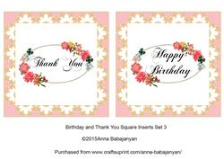 Birthday and Thank You Square Inserts Set 3