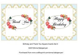 Birthday and Thank You Square Inserts Set 4