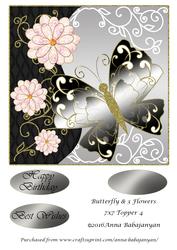 Butterfly & 3 Flowers 7x7 Topper 4