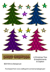 4 Christmas Tree Embellishments & Caption