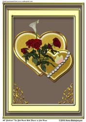 A4 Celebrate Two Gold Hearts with Flowers on Cool Brown