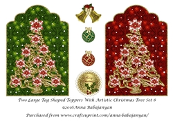 Two Large Tag Shaped Toppers With Artistic Christmas Tree Set 8