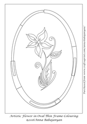 Artistic Flower in Oval Thin Frame Colouring