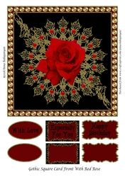 Gothic Square Card Front With Red Rose