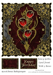 Fancy Gothic Card Front With 3 Roses
