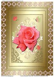 Framed Beautiful Rose with Ornaments & Butterflies (gold)
