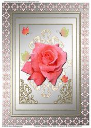 Framed Beautiful Rose with Ornaments & Butterflies (silver)