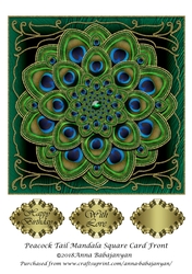 Peacock Tail Mandala Square Card Front