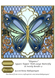 Elegance Square Topper With Large Butterfly & Swirly Border 9