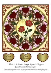 Hearts & Roses Large Square Topper