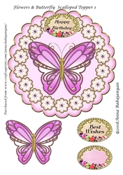 Flowers & Butterfly Scalloped Topper 1