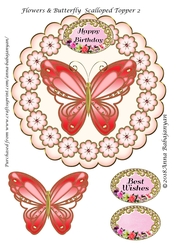 Flowers & Butterfly Scalloped Topper 2